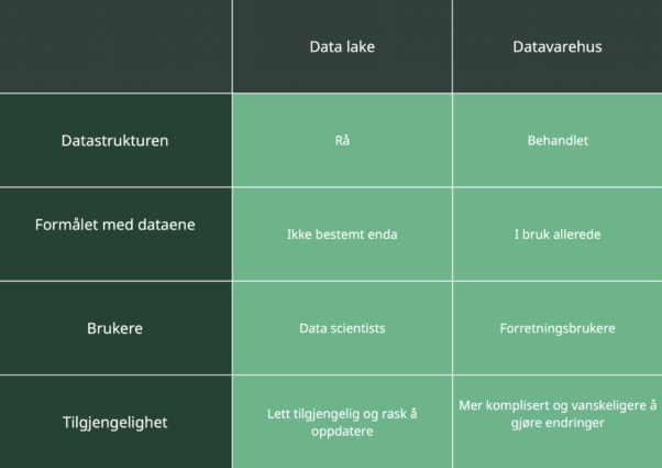 Hva er forskjellene mellom en data lake og datavarehus