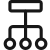 Stilisert diagram med et hovedpunkt på toppen og tre forgreininger under